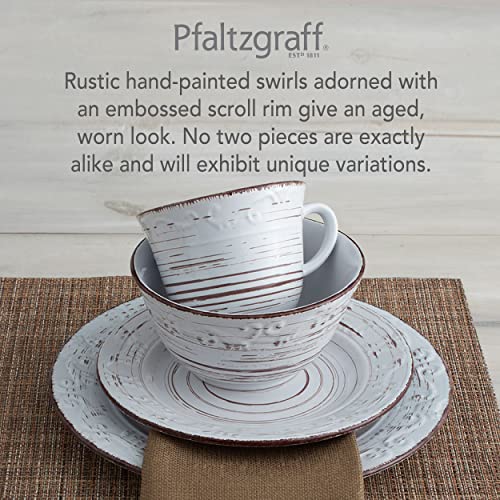 Pfaltzgraff Trellis White 16-Piece Stoneware Dinnerware Set, Service for 4, Distressed White Finish, Microwave & Dishwasher Safe Plates and Bowls - My Kitchen Products