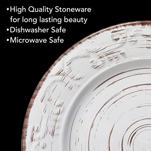 Pfaltzgraff Trellis White 16-Piece Stoneware Dinnerware Set, Service for 4, Distressed White Finish, Microwave & Dishwasher Safe Plates and Bowls - My Kitchen Products