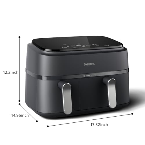 Philips Dual Basket Air Fryer 3000 Series — 8-in-1 functions, 9.5 Quarts Airfryer, 2 Drawers, Auto-sync Cooking Time, 90% Less Fat, Rapid Air Technology, HomeID App, Dishwasher Safe, Black (NA351/00) - My Kitchen Products
