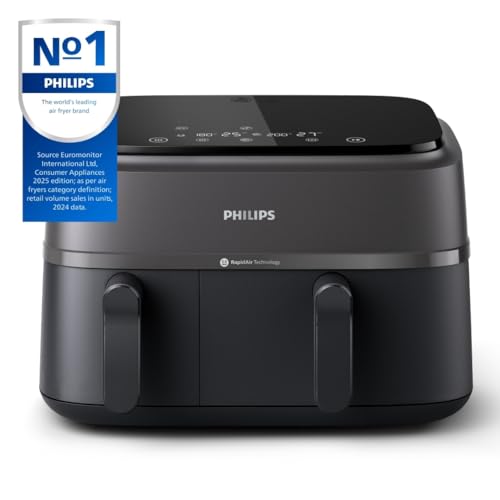 Philips Dual Basket Air Fryer - Healthy, Fast, and Versatile Cooking, 9.5QT Capacity, Touchscreen, 2-Drawer Design (NA350/00) - My Kitchen Products