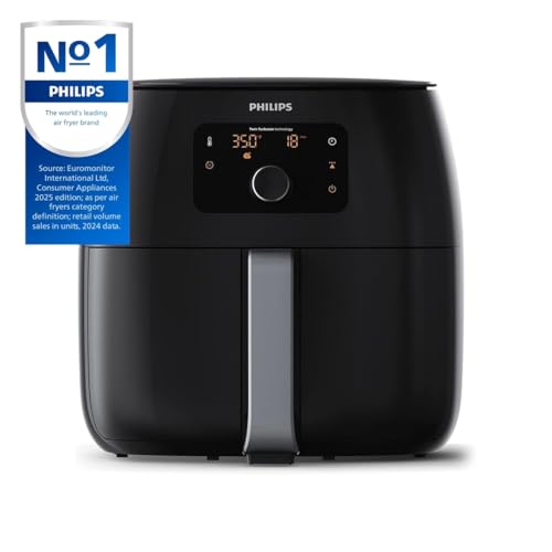 Philips Premium Airfryer XXL, Fat Removal Technology, 3lb/7qt, Rapid Air Technology, Digital Display, Keep Warm Mode, 5 Cooking Presets, HomeID App, Family Sized, Black (HD9650/96) - My Kitchen Products