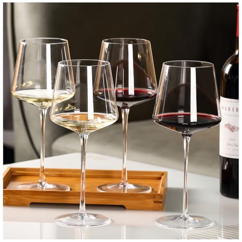 Physkoa 18OZ Red Wine Glasses Set of 4-LeadFree Crystal Wine Glass with Tall Long Stem【Hand Blown Italian Style】 Stemmed