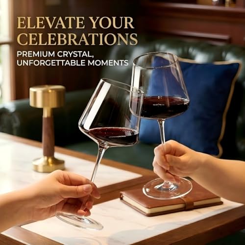 Physkoa 18OZ Red Wine Glasses Set of 4-LeadFree Crystal Wine Glass with Tall Long Stem【Hand Blown Italian Style】 Stemmed Square Wine Glasses Gifts for Home Party - My Kitchen Products