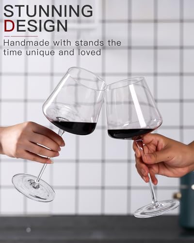 Physkoa White Red Wine Glasses Set of 6 – 18oz Clear【Hand Blown】 Crystal Wine Glass – Tall Long Stem Modern Wine Glasses – Square Wine Glass with flat bottom - My Kitchen Products