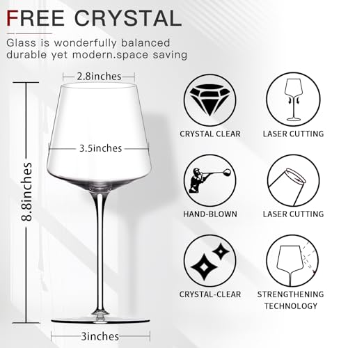 Physkoa White Red Wine Glasses Set of 6 – 18oz Clear【Hand Blown】 Crystal Wine Glass – Tall Long Stem Modern Wine Glasses – Square Wine Glass with flat bottom - My Kitchen Products