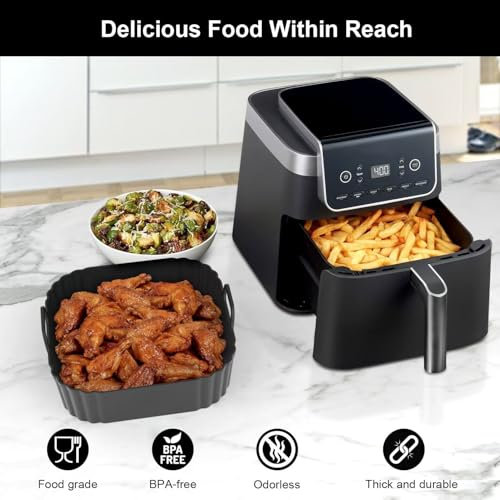 PINTAUR Square Silicone Air Fryer Liners 2 Pack, Compatible with Ninja AF141 181, 8.5 Inch Air Fryer Liners for COSORI 5-6.5 QT, Reusable Silicone Basket, Air Fryer Accessories - My Kitchen Products