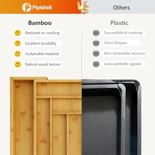 Pipishell Bamboo Expandable Silverware Drawer Organizer, Adjustable Kitchen Utensil Tray for Forks, Spoons and Knives, Wood Storage Cutlery Holder for Bedroom and Living Room - My Kitchen Products