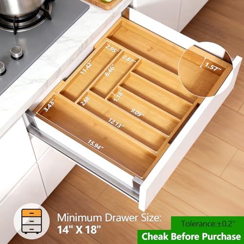 Pipishell Bamboo Expandable Silverware Drawer Organizer, Adjustable Kitchen Utensil Tray for Forks, Spoons and Knives, Wood Storage Cutlery Holder for Bedroom and Living Room - My Kitchen Products