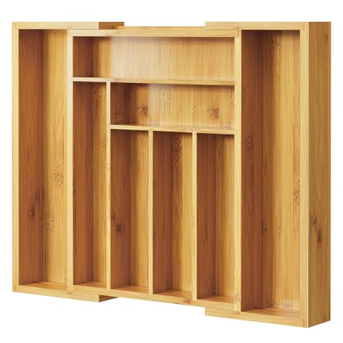 Pipishell Bamboo Expandable Silverware Drawer Organizer, Adjustable Kitchen Utensil Tray for Forks, Spoons and Knives, Wood Storage Cutlery Holder for Bedroom and Living Room - My Kitchen Products
