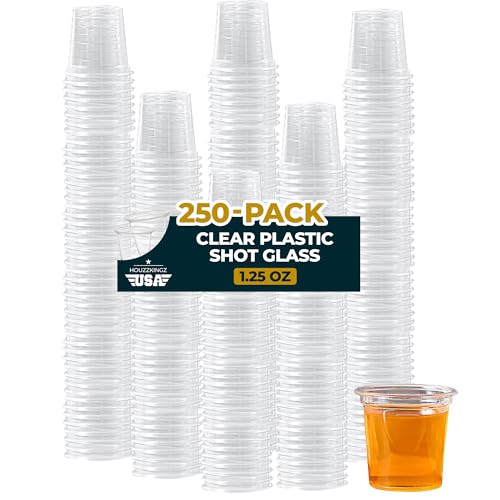 Plastic Shot Glasses Disposable 1.25 Oz, 250 Clear Plastic Shot Glass Cups Bulk for Liquors, Wine Tasting, Jello