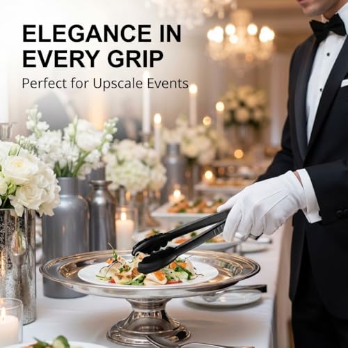 Plastic Tongs for Serving (Pack of 12) 9 Inch - Heavy-Duty Hard Plastic Reusable or Disposable Serving Tongs for Catering, Dinner Parties, Banquets, Buffets, Events, Weddings and Everyday Use, Black - My Kitchen Products