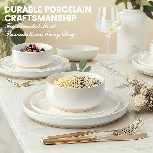 Plates and Bowls Sets, Dinnerware Sets for 4, 12 Pieces Scratch Resistant Dishware Dishes Set, Ceramic Kitchen Dinner Set, Porcelain & Microwave and Dishwasher Safe, Cream White - My Kitchen Products