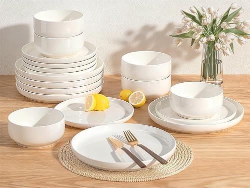 Plates and Bowls Sets, Dinnerware Sets for 4, 12 Pieces Scratch Resistant Dishware Dishes Set, Ceramic Kitchen Dinner Set, Porcelain & Microwave and Dishwasher Safe, Cream White - My Kitchen Products