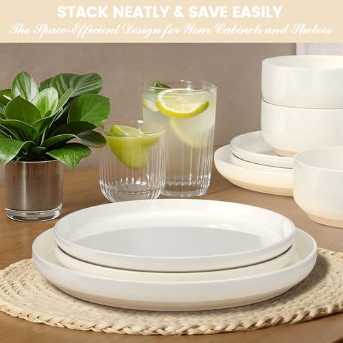 Plates and Bowls Sets, Dinnerware Sets for 4, 12 Pieces Scratch Resistant Dishware Dishes Set, Ceramic Kitchen Dinner Set, Porcelain & Microwave and Dishwasher Safe, Cream White - My Kitchen Products
