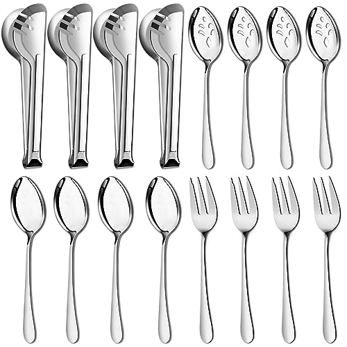 Pleafind 16 PCS Serving Utensils, Stainless Steel Serving Utensils Set with Serving Spoons, Slotted Serving