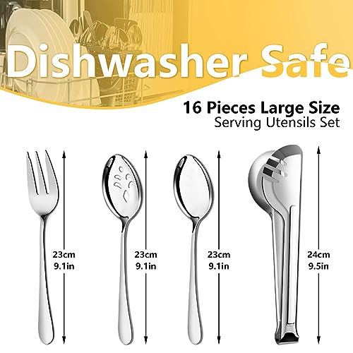 Pleafind 16 PCS Serving Utensils, Stainless Steel Serving Utensils Set with Serving Spoons, Slotted Serving Spoons, Serving Forks and Serving Tongs, Serving Utensils for Parties Buffet Banquet - My Kitchen Products