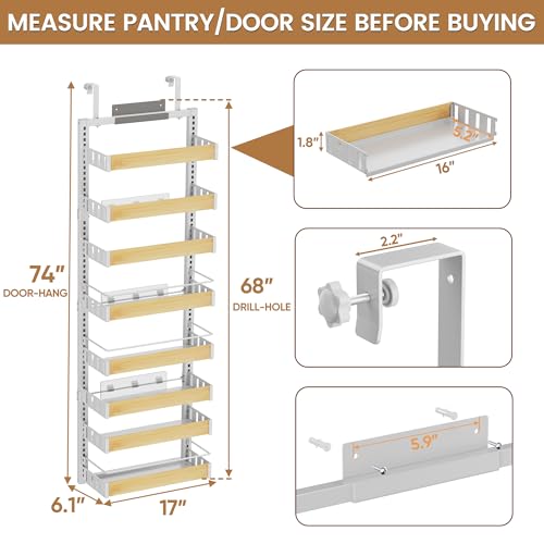 POKIPO 8 Tier Over The Door Pantry Organizer, 2 IN 1 Wall Mount or Hanging Spice Rack Seasoning Shelves with Adjustable Basket, Back of Door Organizer and Storage for Kitchen Cabinet and Room Closet - My Kitchen Products