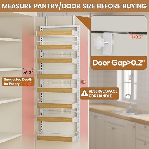 POKIPO 8 Tier Over The Door Pantry Organizer, 2 IN 1 Wall Mount or Hanging Spice Rack Seasoning Shelves with Adjustable Basket, Back of Door Organizer and Storage for Kitchen Cabinet and Room Closet - My Kitchen Products