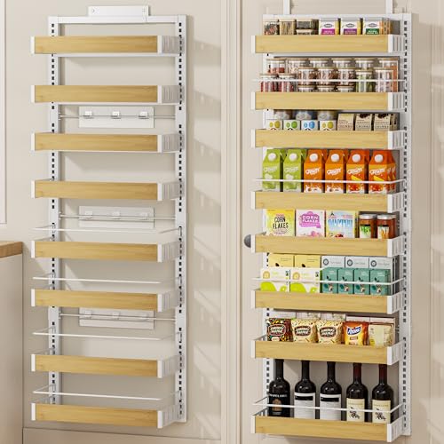 POKIPO 8 Tier Over The Door Pantry Organizer, 2 IN 1 Wall Mount or Hanging Spice Rack Seasoning Shelves with Adjustable
