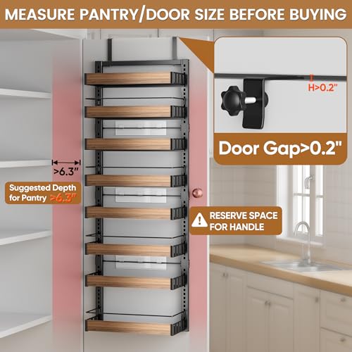 POKIPO 8 Tier Over The Door Pantry Organizer, 2 IN 1 Wall Mount or Hanging Spice Rack Seasoning Shelves with Adjustable Basket, Back of Door Organizer and Storage for Kitchen Cabinet and Room Closet - My Kitchen Products