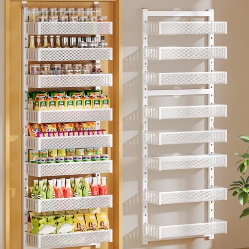 POKIPO 8-Tier Over the Door Pantry Organizer, 2 IN 1 Wall Mount or Hanging Spice Rack with Adjustable Raised