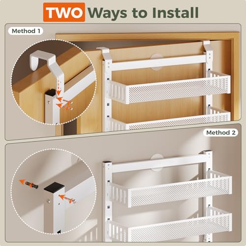 POKIPO 8-Tier Over the Door Pantry Organizer, 2 IN 1 Wall Mount or Hanging Spice Rack with Adjustable Raised Basket, Heavy Duty Back of Door Storage for Kitchen Bathroom Laundry Room - My Kitchen Products