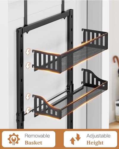 POKIPO 8-Tier Over the Door Pantry Organizer, Large Metal Door Spice Rack with Adjustable Basket, 2 in 1 Wall Mount or Hanging Heavy-Duty Pantry Door Storage Shelf for Kitchen and Bathroom, Black - My Kitchen Products