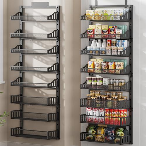 POKIPO 8-Tier Over the Door Pantry Organizer, Large Metal Door Spice Rack with Adjustable