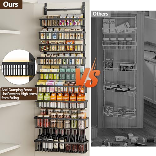POKIPO 9 Tier Over The Door Pantry Organizer, 2 in 1 Wall Mount or Hanging Spice Rack with Adjustable Deep Basket, Heavy-Duty Seasoning Organizer and Storage for Kitchen Cabinet Closet Bathroom - My Kitchen Products