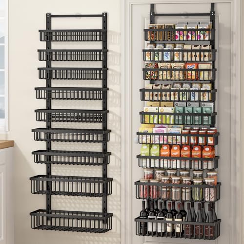 POKIPO 9 Tier Over The Door Pantry Organizer, 2 in 1 Wall Mount or Hanging Spice Rack with Adjustable Deep