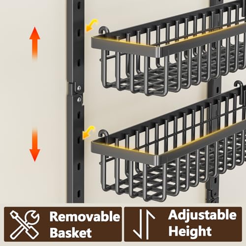 POKIPO 9 Tier Over The Door Pantry Organizer, 2 in 1 Wall Mount or Hanging Spice Rack with Adjustable Deep Basket, Heavy-Duty Seasoning Organizer and Storage for Kitchen Cabinet Closet Bathroom - My Kitchen Products