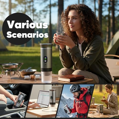 Portable 3-in-1 Espresso Coffee Maker, Self-Heating & Rechargeable with Smart Display — Works with Ground Coffee, Small & Large Capsules; Travel & Camping Mini Machine, 20-Bar Extraction, 80 ml Cup - My Kitchen Products