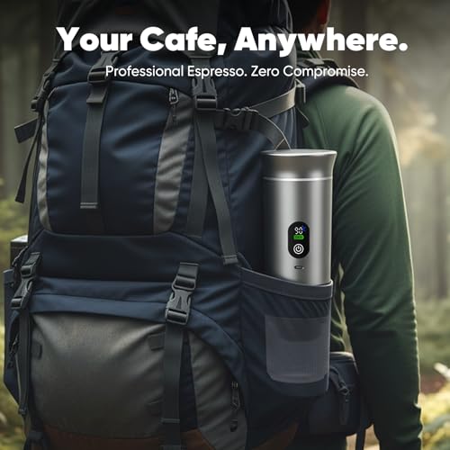 Portable 3-in-1 Espresso Coffee Maker, Self-Heating & Rechargeable with Smart Display — Works with Ground Coffee, Small & Large Capsules; Travel & Camping Mini Machine, 20-Bar Extraction, 80 ml Cup - My Kitchen Products