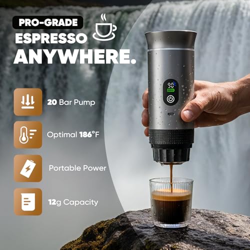 Portable 3-in-1 Espresso Coffee Maker, Self-Heating & Rechargeable with Smart Display — Works with Ground Coffee, Small & Large Capsules; Travel & Camping Mini Machine, 20-Bar Extraction, 80 ml Cup - My Kitchen Products