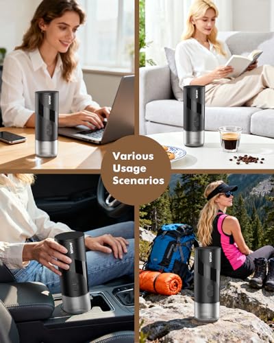 Portable Electric Espresso Machine & Manual Coffee Grinder & Electric Milk Frother All in 1 Mini Travel Coffee Maker Set for Camping, Car, RV, Hiking, Office, Home, Ground Coffee & NS Capsules Pod - My Kitchen Products