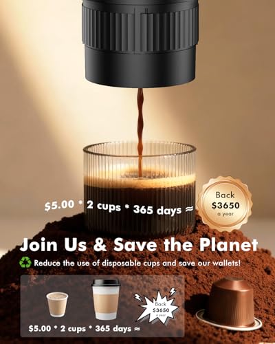 Portable Electric Espresso Machine & Manual Coffee Grinder & Electric Milk Frother All in 1 Mini Travel Coffee Maker Set for Camping, Car, RV, Hiking, Office, Home, Ground Coffee & NS Capsules Pod - My Kitchen Products
