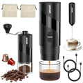 Portable Electric Espresso Machine & Manual Coffee Grinder & Electric Milk Frother All in 1 Mini Travel Coffee Maker Set for Camping, Car, RV, Hiking, Office, Home, Ground Coffee & NS Capsules Pod - My Kitchen Products