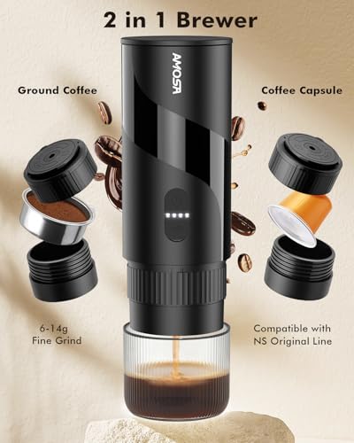 Portable Electric Espresso Machine & Manual Coffee Grinder & Electric Milk Frother All in 1 Mini Travel Coffee Maker Set for Camping, Car, RV, Hiking, Office, Home, Ground Coffee & NS Capsules Pod - My Kitchen Products
