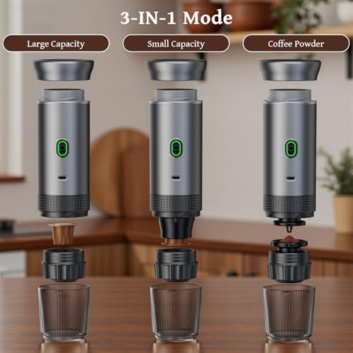 Portable Espresso Machine for Travel, Travel Coffee Maker 20-Bar Extraction, 150 ML，Coffee Maker Self-Heating with USB-C, Compatible with Ground Coffee & NS Capsule for Hiking and Camping (Green) - My Kitchen Products