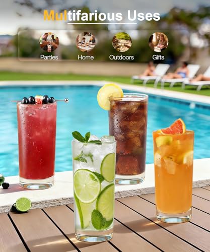 Potdoctor Drinking Glasses Set of 4, 16oz Wide Mouth Water Glass Cups, Lead-Free Crystal Glassware Set, Tall Cocktail Tumblers for Mojito, Tom Collins, Highball Glasses - My Kitchen Products
