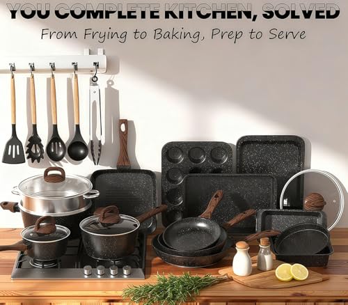 Pots and Pans Set Non Stick, 31 Piece Kitchen Induction Cookware & Bakeware Set, Nonstick Kitchen Cooking Pans Set with Frying Pans Set Grill Pan Saucepan Baking Sheet & Utensils, PFOA Free - My Kitchen Products