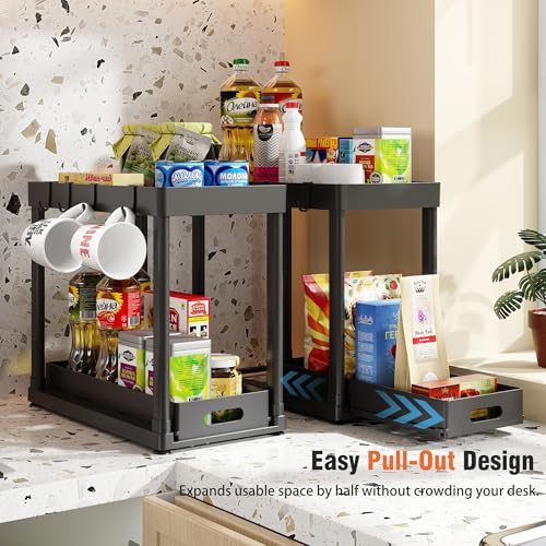 POUGNY 2 Pack Pull-Out Storage Organizers, Under Sink Organizer and Storage for Bathroom & Kitchen,Multi-Purpose Under Cabinet Organizers and storage Black - My Kitchen Products