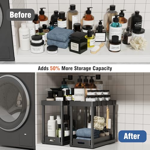 POUGNY 2 Pack Pull-Out Storage Organizers, Under Sink Organizer and Storage for Bathroom & Kitchen,Multi-Purpose Under Cabinet Organizers and storage Black - My Kitchen Products