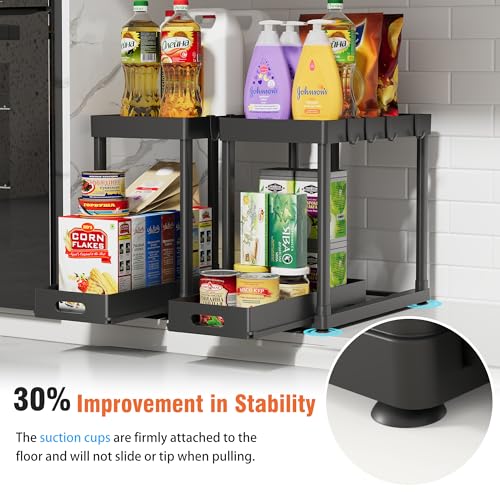 POUGNY 2 Pack Pull-Out Storage Organizers, Under Sink Organizer and Storage for Bathroom & Kitchen,Multi-Purpose Under Cabinet Organizers and storage Black - My Kitchen Products