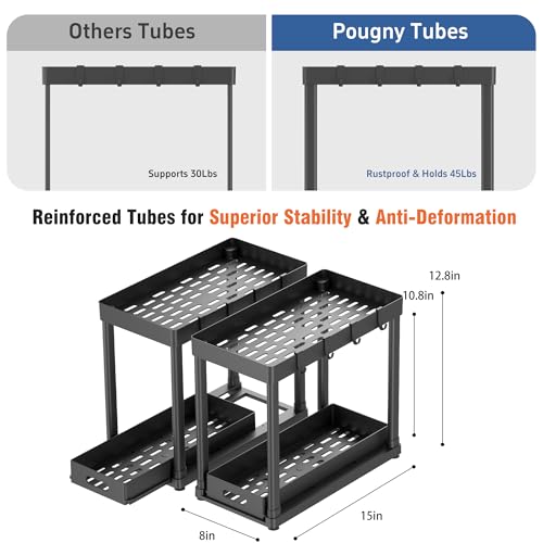 POUGNY 2 Pack Pull-Out Storage Organizers, Under Sink Organizer and Storage for Bathroom & Kitchen,Multi-Purpose Under Cabinet Organizers and storage Black - My Kitchen Products