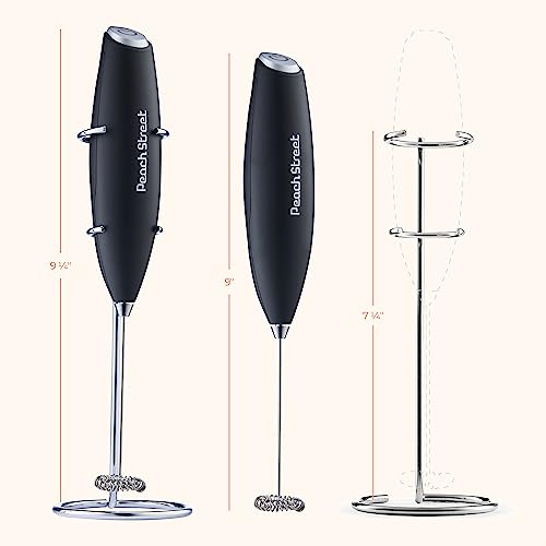 Powerful Handheld Milk Frother, Mini Milk Frother Wand, Battery Operated Stainless Steel Drink Mixer - Frother Stand for Milk Coffee, Lattes, Cappuccino, Frappe, Matcha, Hot Chocolate. Gift - My Kitchen Products