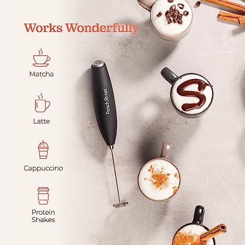 Powerful Handheld Milk Frother, Mini Milk Frother Wand, Battery Operated Stainless Steel Drink Mixer - Frother Stand for Milk Coffee, Lattes, Cappuccino, Frappe, Matcha, Hot Chocolate. Gift - My Kitchen Products