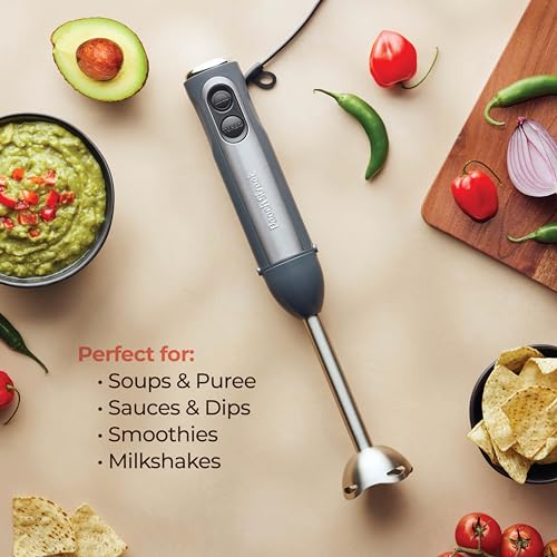 Powerful Immersion Blender, Electric Hand Blender 500 Watt with Turbo Mode, Detachable Base. Handheld Kitchen Blender Stick for Soup, Smoothie, Puree, Baby Food, 304 Stainless Steel Blades (Grey) - My Kitchen Products