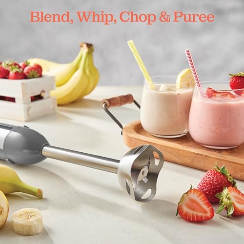 Powerful Immersion Blender, Electric Hand Blender 500 Watt with Turbo Mode, Detachable Base. Handheld Kitchen Blender Stick for Soup, Smoothie, Puree, Baby Food, 304 Stainless Steel Blades (Grey) - My Kitchen Products