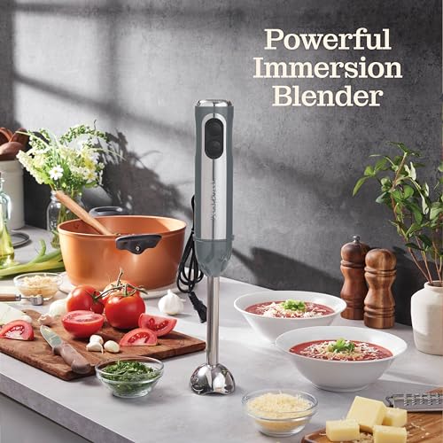 Powerful Immersion Blender, Electric Hand Blender 500 Watt with Turbo Mode, Detachable Base. Handheld Kitchen Blender Stick for Soup, Smoothie, Puree, Baby Food, 304 Stainless Steel Blades (Grey) - My Kitchen Products